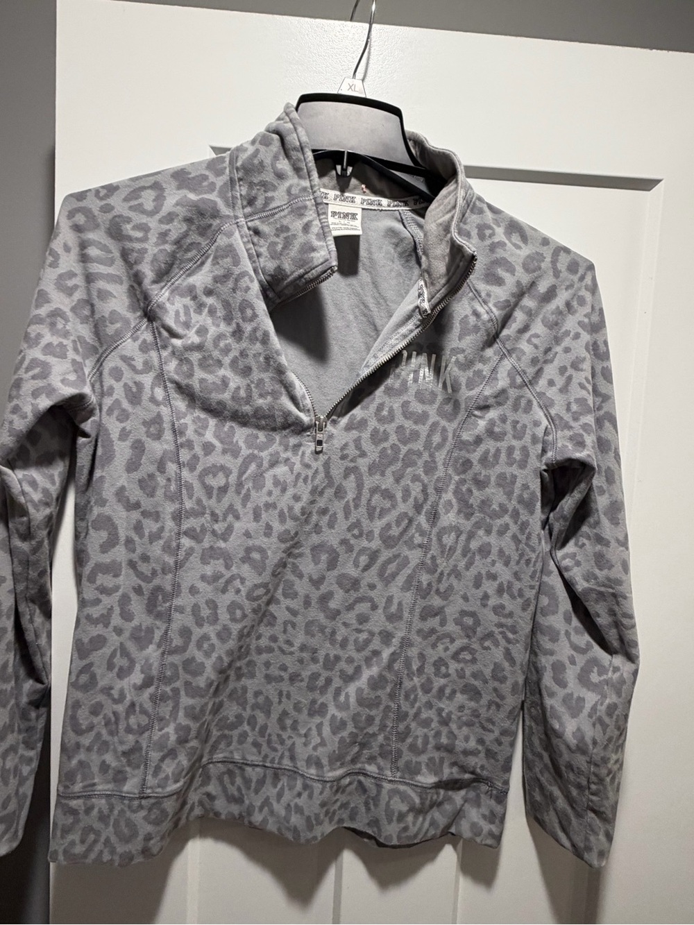 PINK Victoria's Secret Gray Leopard Half-Zip Jacket